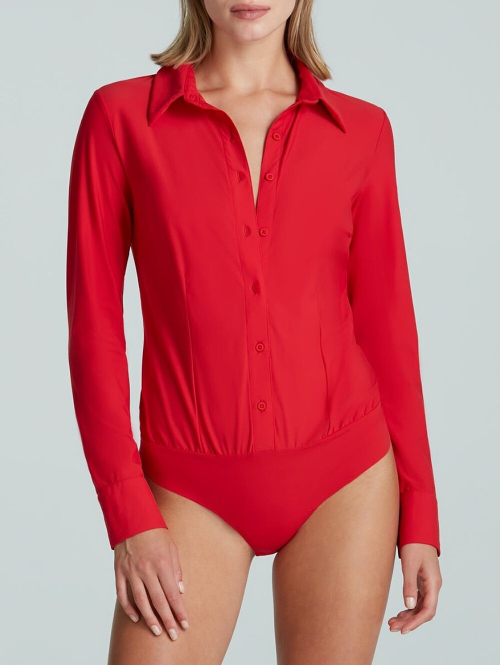 Commando Classic Button Down Long Sleeve Bodysuit in Red